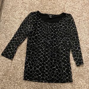 Like NEW - Rafaella Black and Tan Honeycomb print blouse - Size S
